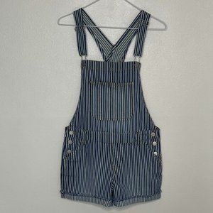 BLUE & WHITE STRIPED OVERALL SHORTS